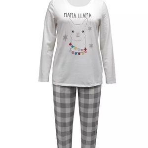 Family Pajamas set  mama llama white gray holiday Christmas gift Lamb Checkered